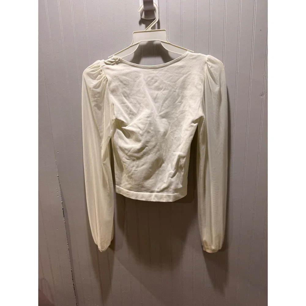 Intimately Free People Ivory Sheer Mesh Puff Sleeve Ribbed Top XS/S